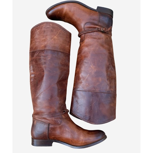 Frye Melissa Seam Harness Tall Riding Boots Brown Leather Women's 8 B USA - Picture 2 of 13